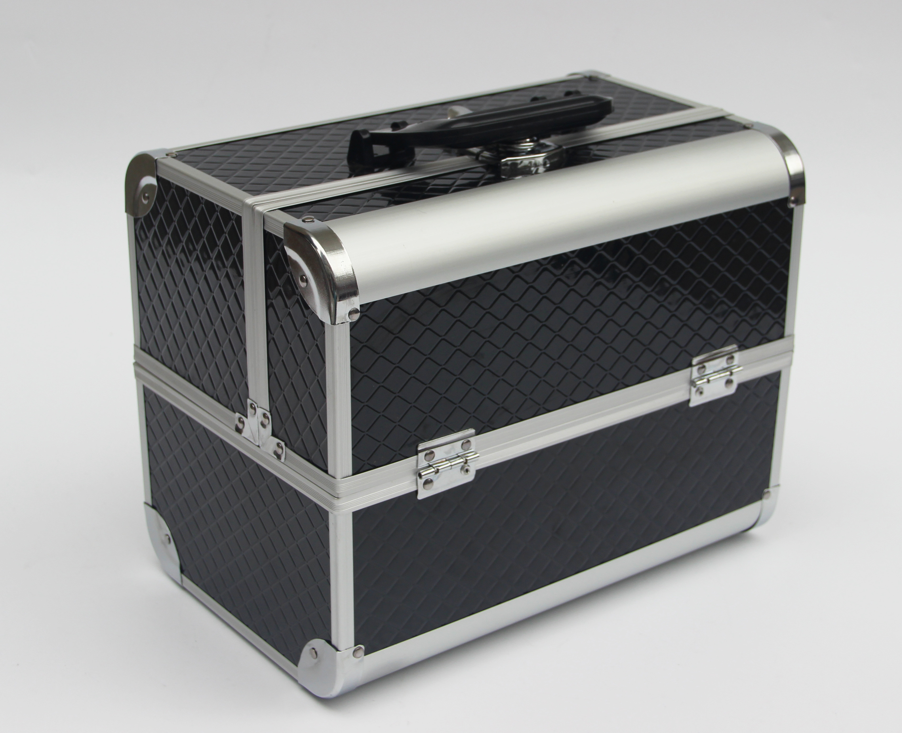 Aluminum cosmetic train case carry toiletry makeup case with four trays