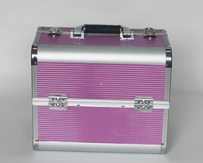 Rose Red Aluminium Beauty Case with Striped ABS Panel