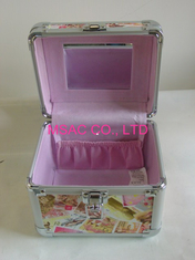 Small Aluminum Pro Makeup Case With Mirror / Lock Pink Woven Fabric Lining Inside