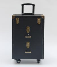 PU Leather Lockable Pro Makeup Case With Wheels And Two Drawers For Storage