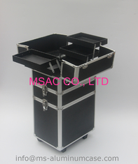 Black Pro Makeup Case With Two Locks 4mm Thickness MDF And Aluminum Panel