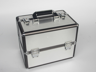 Aluminum Beauty Case With Gray Frame Silver Makeup Case Portable Handle To Storage Cosmetics And Tools