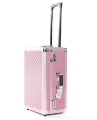 Pink Aluminum Beauty Case With Two Handles Rolling Cosmetic Case For Travel