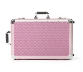 Pink Aluminum Beauty Case With Two Handles Rolling Cosmetic Case For Travel