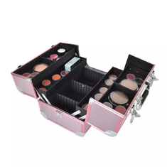 Portable Aluminum Beauty Case With Shoulder Strap, Plastic Trays Inside Aluminum Makeup Case To Storage Toiletry Artist