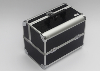 Black Aluminum Makeup Train Box PU Panel Cosmetic Case Double Open Beauty Box For Travel