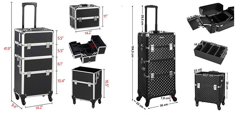 2 In 1 Aluminum Makeup Trolley Case Pink Color On Wheels