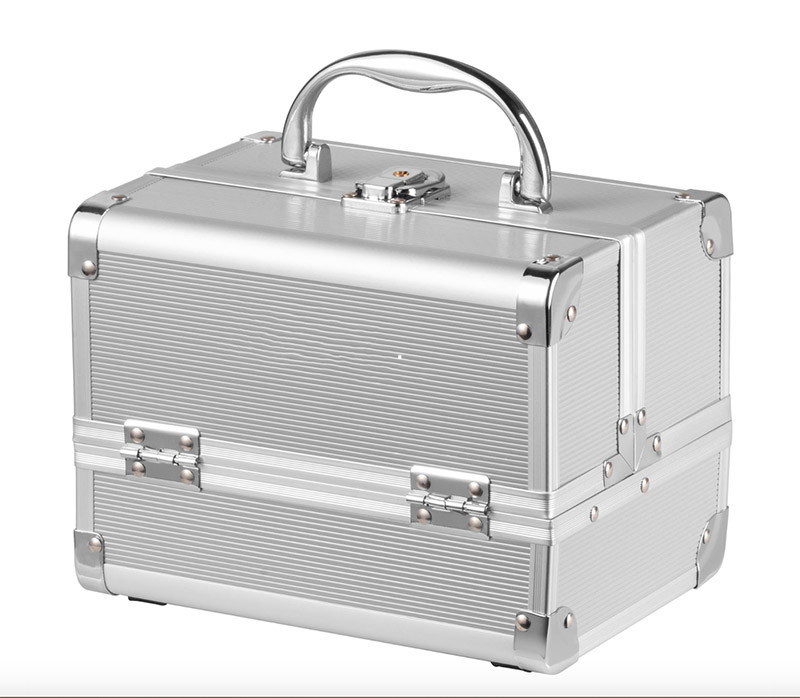 Custom Aluminium Cosmetic Case Black Leather Lining Inside Makeup Vanity Box for 250 X 180 X 230mm