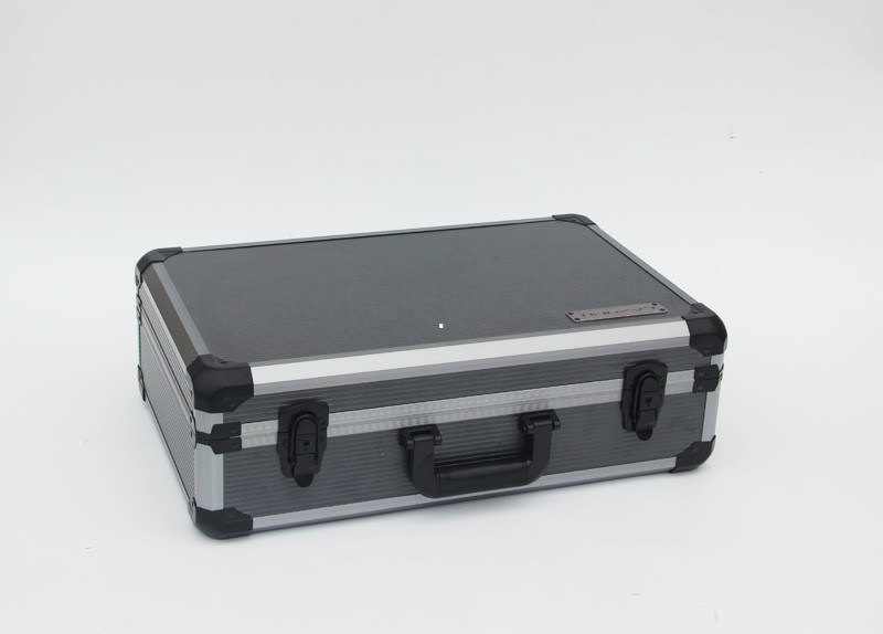 2.2 kgs Gray Aluminum Hard Case With Striped Panel And Die Cut Foam Layout Inside