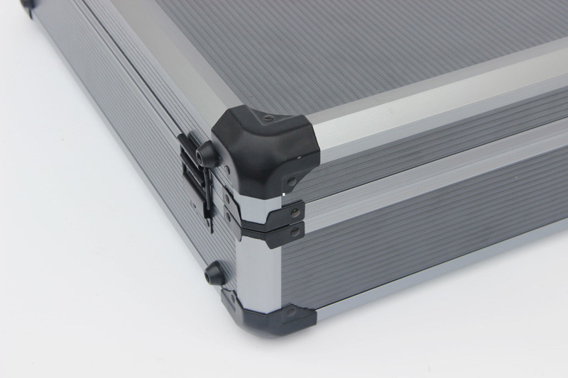 2.2 kgs Gray Aluminum Hard Case With Striped Panel And Die Cut Foam Layout Inside