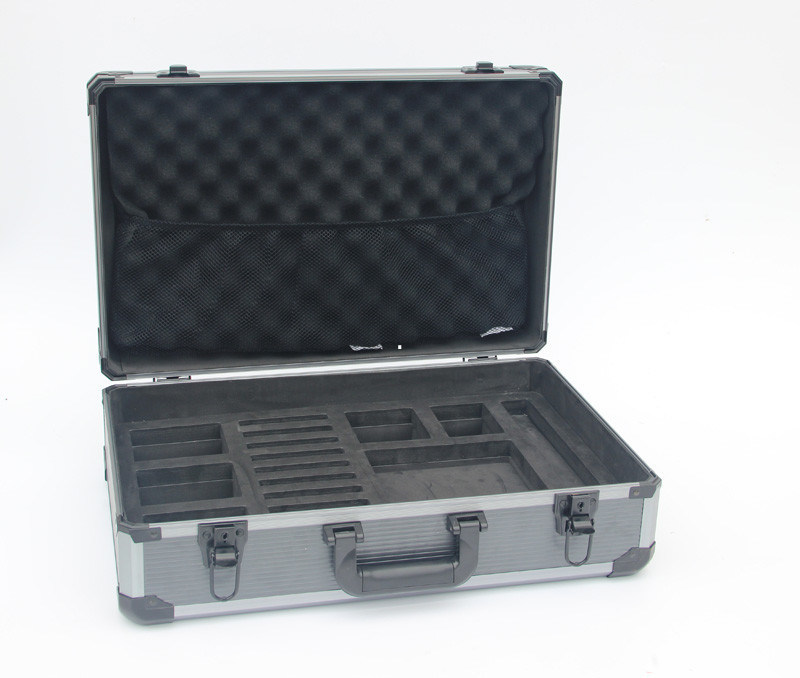 2.2 kgs Gray Aluminum Hard Case With Striped Panel And Die Cut Foam Layout Inside