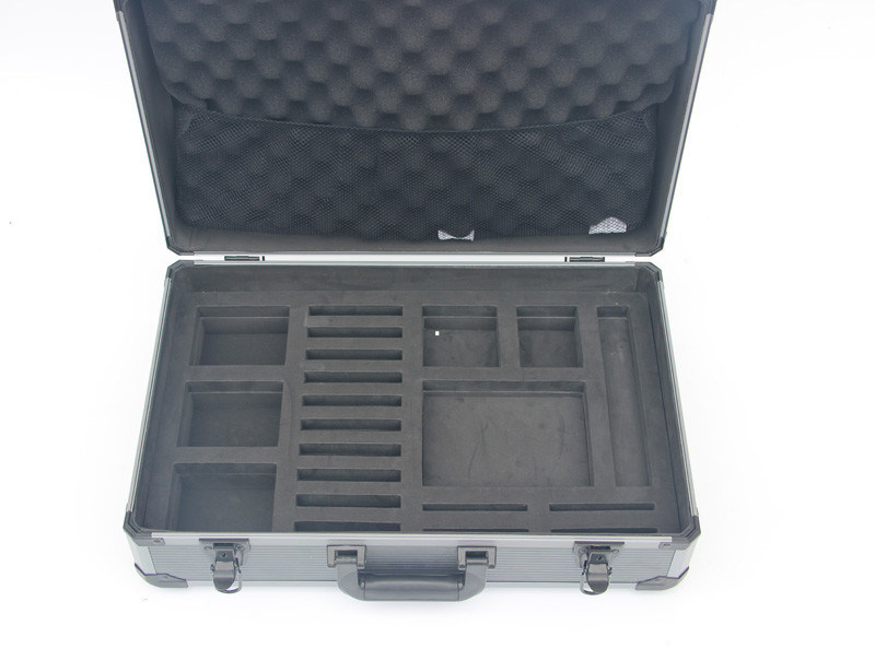 2.2 kgs Gray Aluminum Hard Case With Striped Panel And Die Cut Foam Layout Inside