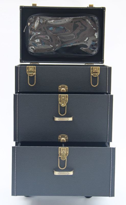 PU Leather Lockable Pro Makeup Case With Wheels And Two Drawers For Storage