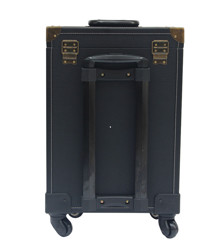 PU Leather Lockable Pro Makeup Case With Wheels And Two Drawers For Storage