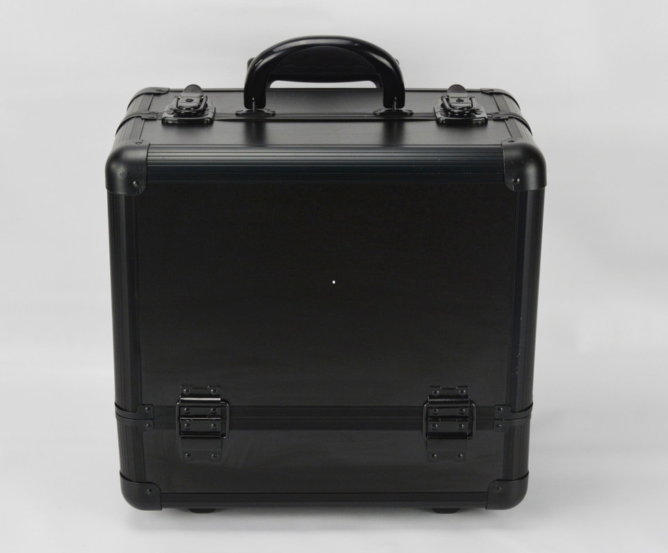 Black Small Rolling Makeup Trolley Case Size 360 * 250 * 360mm / Aluminum Pro Makeup Box