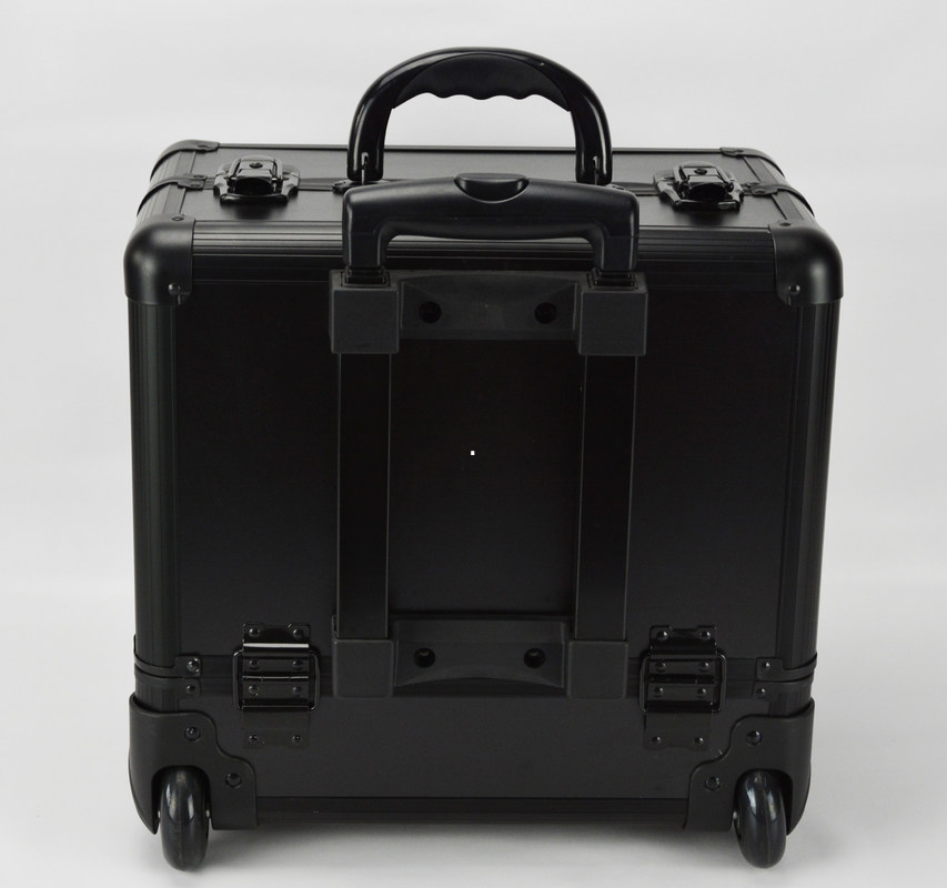 Black Small Rolling Makeup Trolley Case Size 360 * 250 * 360mm / Aluminum Pro Makeup Box