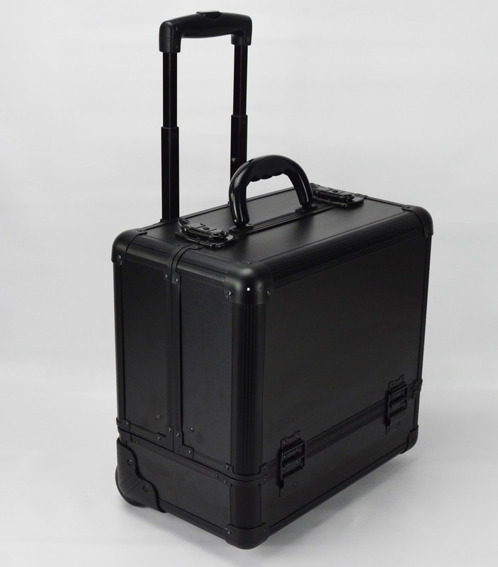 Black Small Rolling Makeup Trolley Case Size 360 * 250 * 360mm / Aluminum Pro Makeup Box