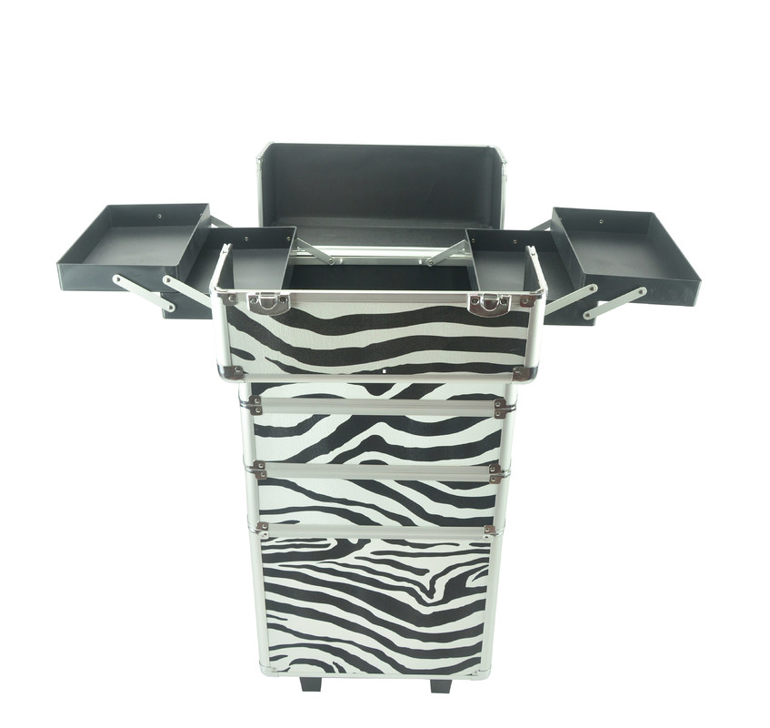 4 In 1 Aluminum Makeup Trolley Case In Zebra Color, Zebra Pro Makeup Case