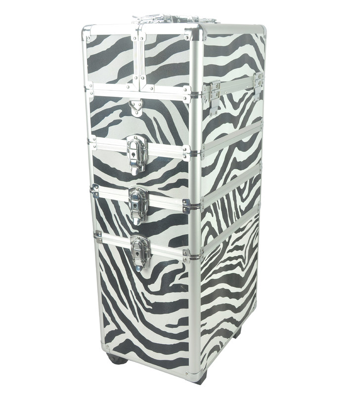 4 In 1 Aluminum Makeup Trolley Case In Zebra Color, Zebra Pro Makeup Case