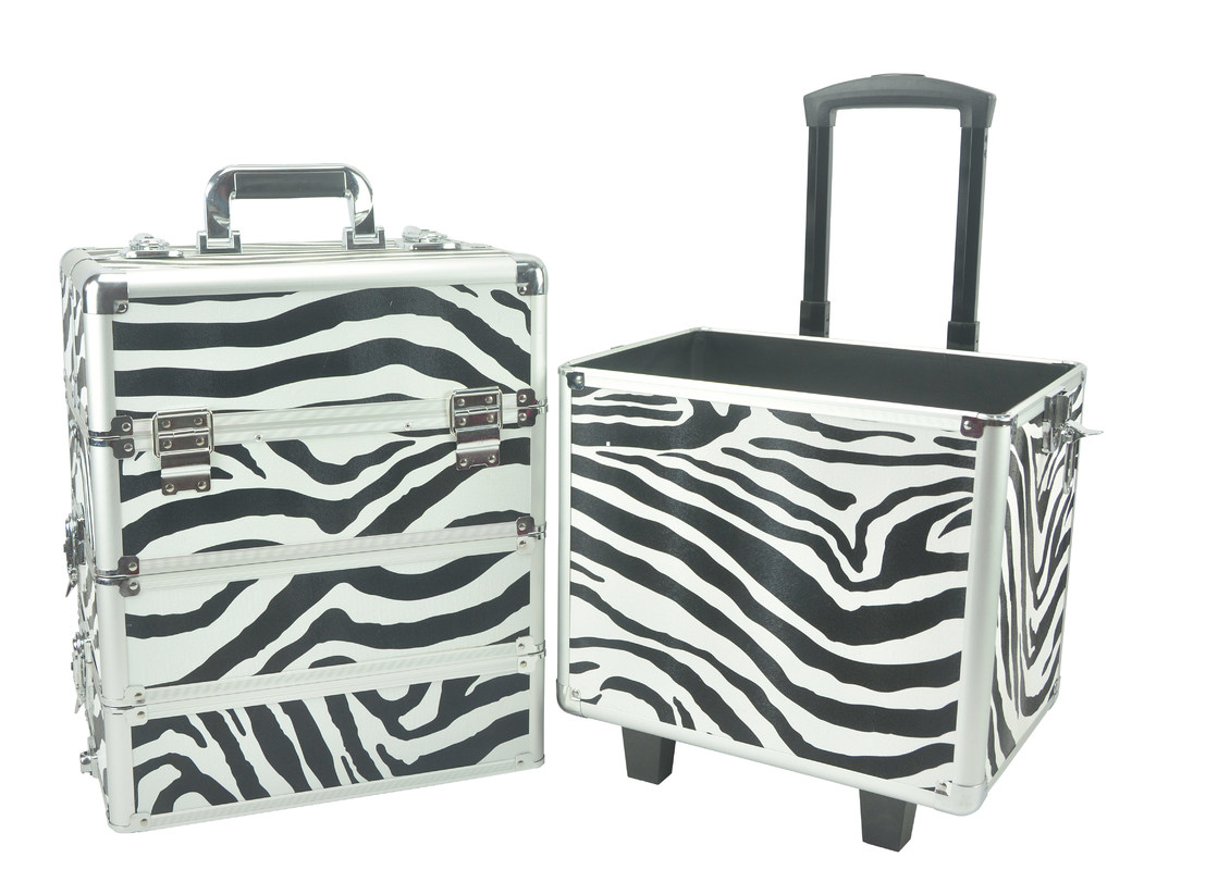 4 In 1 Aluminum Makeup Trolley Case In Zebra Color, Zebra Pro Makeup Case