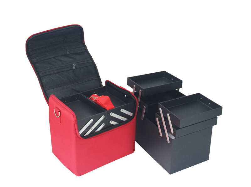 Soft Fabric Makeup Train Case With Shoulder Strap Pro Makeup Cosmetic Case Large Base Compartment