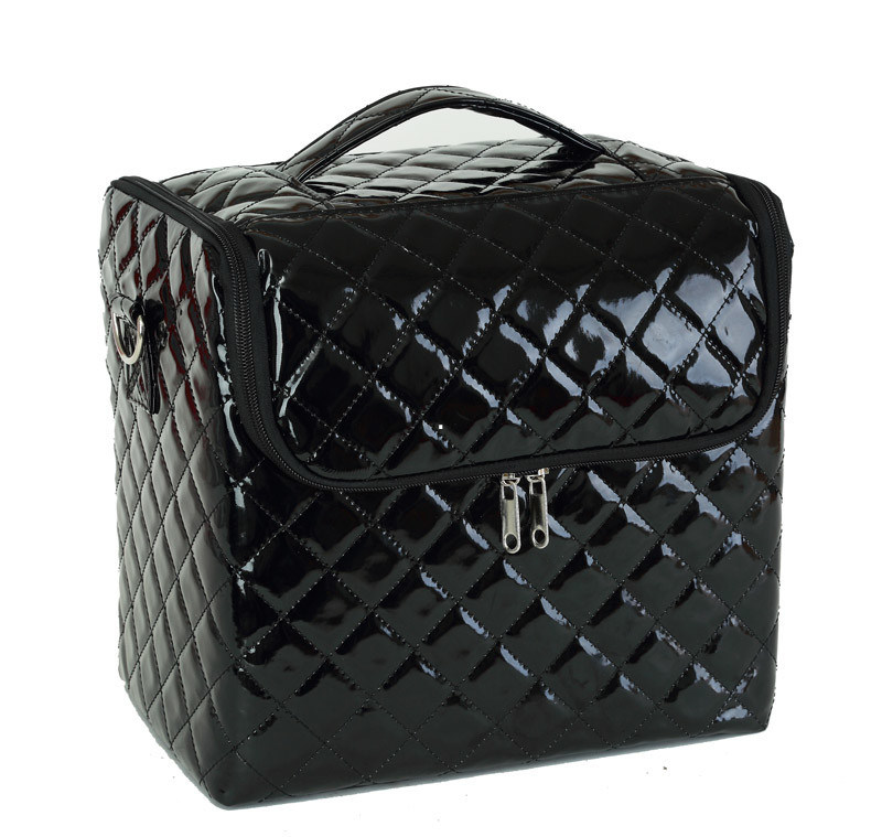 Soft Fabric Makeup Train Case With Shoulder Strap Pro Makeup Cosmetic Case Large Base Compartment