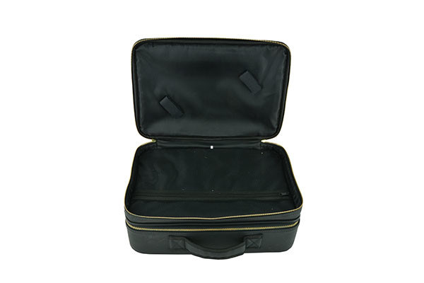 PU Beauty Case With Zipper Black Leather Makeup Bag Waterproof Cosmetic Bag For Artists