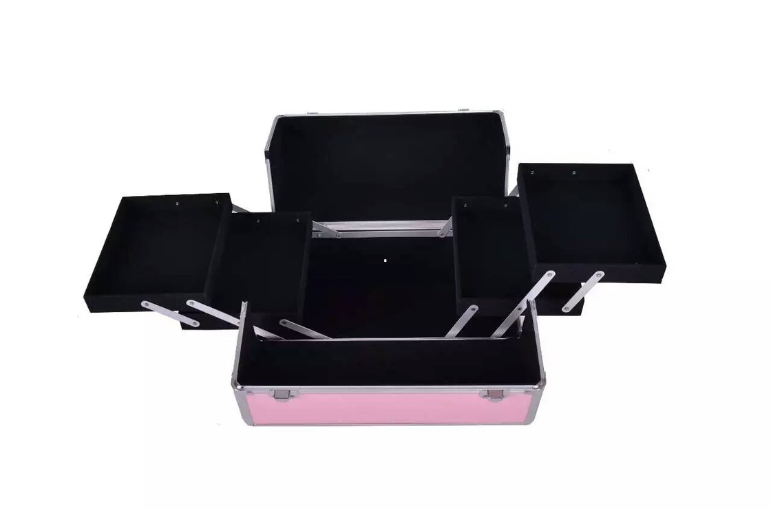 Multiple Colour Makeup Train Case Plastic Handle Beauty Case Four Trays For Women