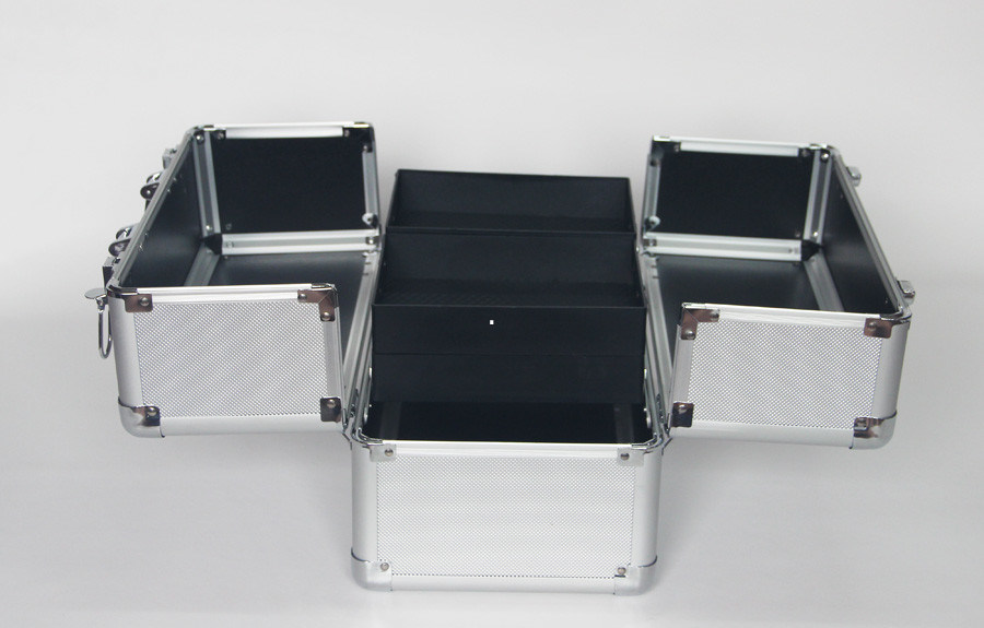 Silver Aluminum Cosmetic Train Box Double Open Aluminum Makeup Case For Artist With Tray