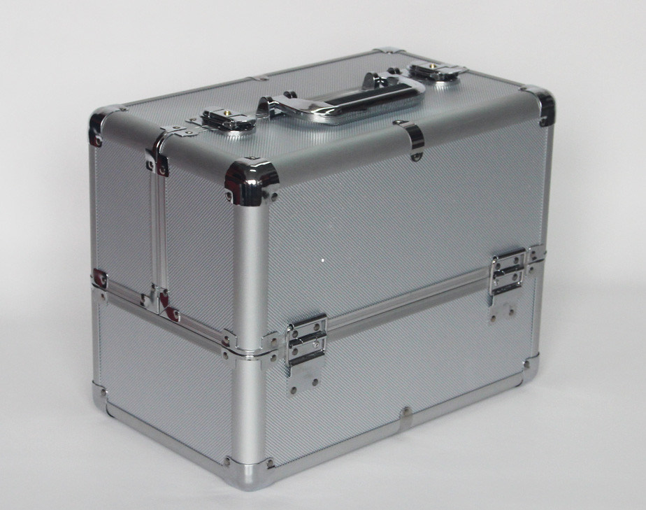 Silver Aluminum Cosmetic Train Box Double Open Aluminum Makeup Case For Artist With Tray