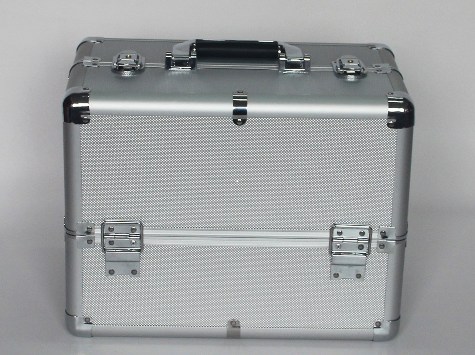 Silver Aluminum Cosmetic Train Box Double Open Aluminum Makeup Case For Artist With Tray