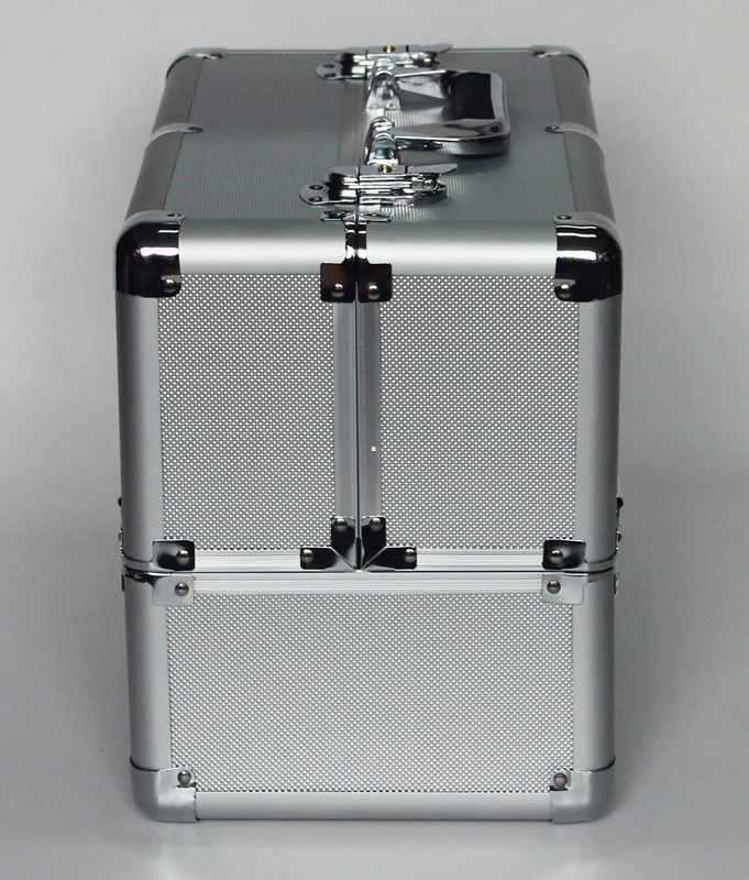 Silver Aluminum Cosmetic Train Box Double Open Aluminum Makeup Case For Artist With Tray