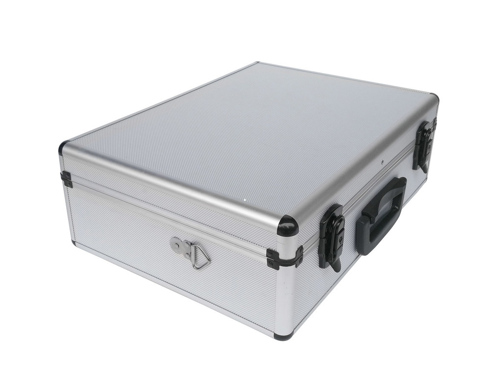 Silver Aluminum Tool Carry Case With Tool Panel Interior Black Lockable Carrying Boxes