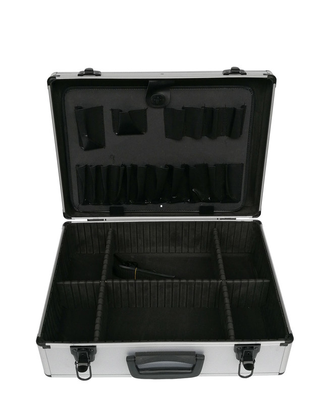 Silver Aluminum Tool Carry Case With Tool Panel Interior Black Lockable Carrying Boxes