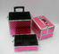 Three Layers Makeup Travel Case , Custom Pink Aluminum Makeup Trolley Case