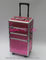 Three Layers Aluminum Makeup Trolley Case With Pink Color