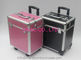 Pink ABS Plain Trolley Aluminium Beauty Case With Wheels Large Storage Space