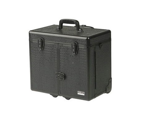 Black Aluminum Hairdresser Trolley Case Aluminum Grooming Case With Trolly In Black