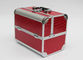 PU Aluminum Cosmetic Case Carry Cosmetics And Tools Red Leather Panel With One Lock