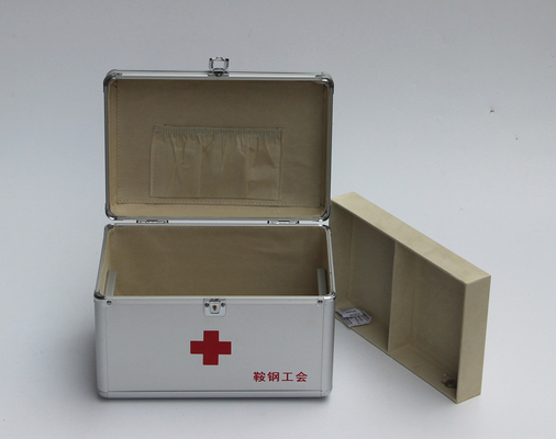 ABS First Aid Case With Removable Tray For Medicines Small Aluminum Doctor Carry Medicine Box Silver