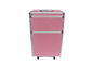 Pink Aluminum Makeup Trolley Case Rolling Aluminum Cosmetic Case