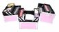 Portable Pink Cosmetic Case Aluminum Frame ABS Beauty Case With Shoulder Strap
