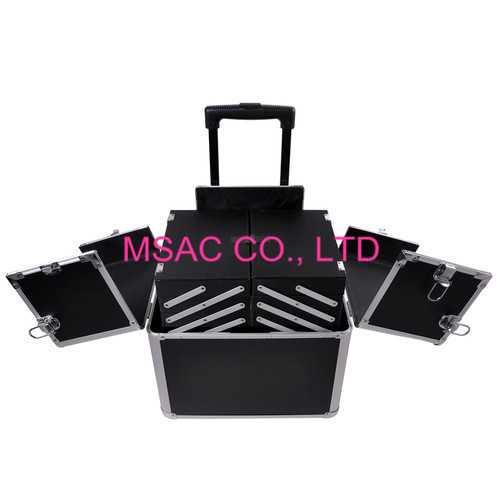 Black Metal Makeup Case Wear Resistant , Large Capacity Professional