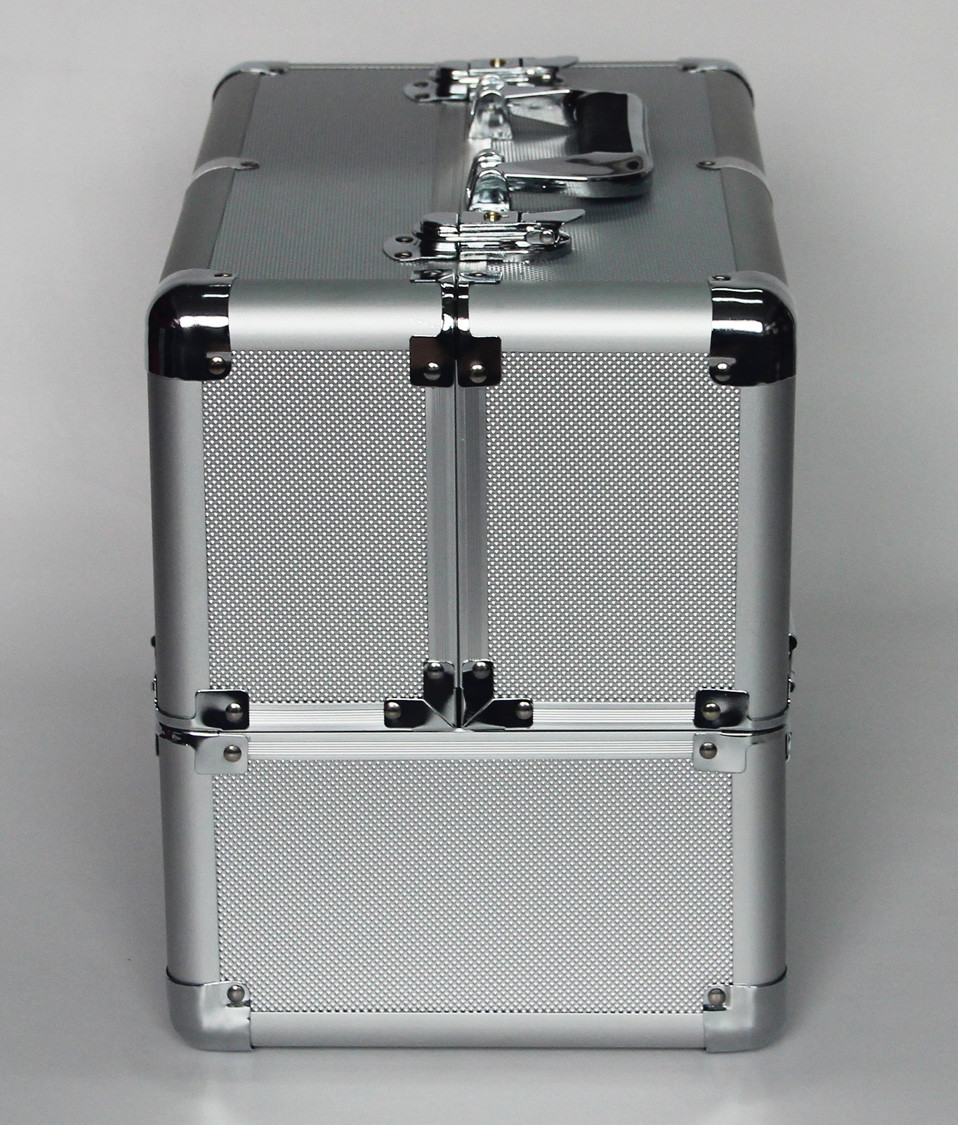 Silver aluminum cosmetic train box double open aluminum makeup case for