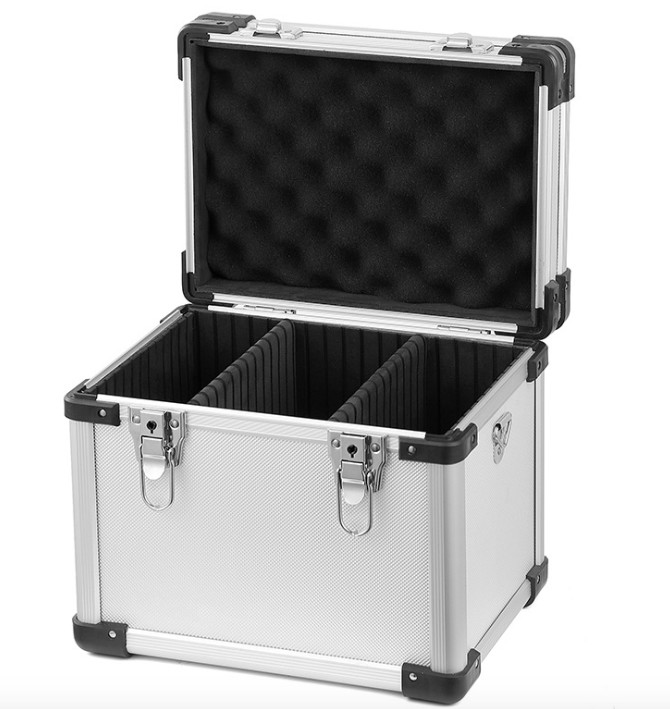 Small portable aluminum carry storage cases with black corner