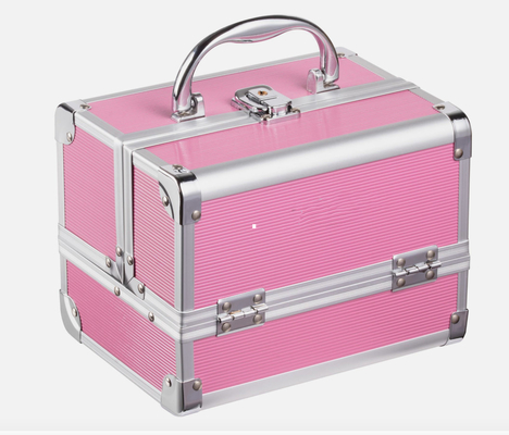 Custom Aluminium Cosmetic Case Black Leather Lining Inside Makeup Vanity Box for 250 X 180 X 230mm